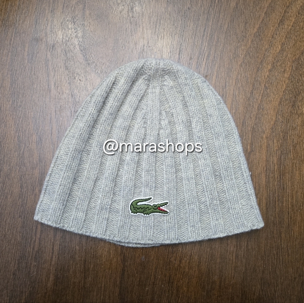 Lacoste Vintage Wool Gray Ribbed Beanie